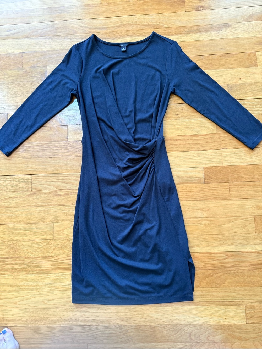 Ann Taylor Black Midi Sheath Dress with Side Ruched Detail
